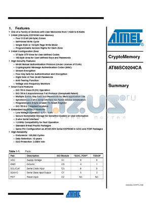 AT88SC0204CA-MJ datasheet - CryptoMemory