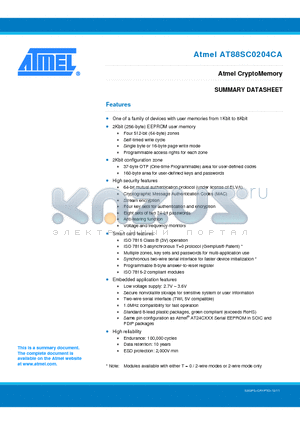 AT88SC0204CA-Y6H-T datasheet - Atmel CryptoMemory