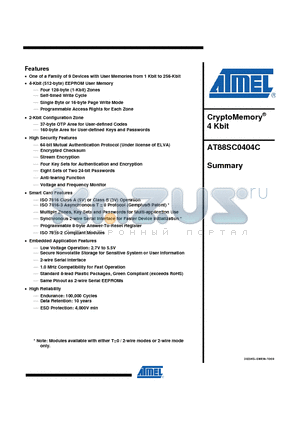 AT88SC0404C-MJ datasheet - CryptoMemory 4 Kbit