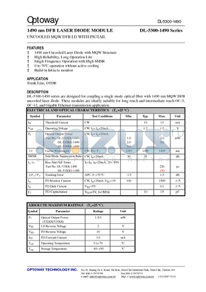 DL-5130-1490-XSS datasheet - 1490 nm DFB LASER DIODE MODULE UNCOOLED MQWDFB LD WITH PIGTAIL