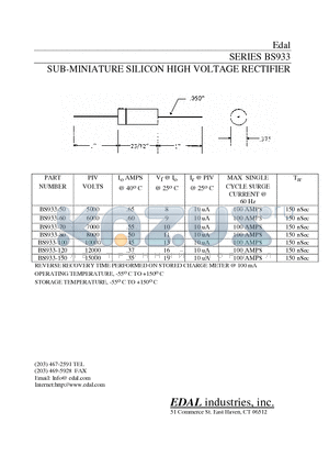BS933-50 datasheet - SUB-MINIATURE SILICON HIGH VOLTAGE RECTIFIER