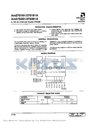 AM27S181A datasheet - 8,192-BIT (1024 X 8) BIPOLAR PROM