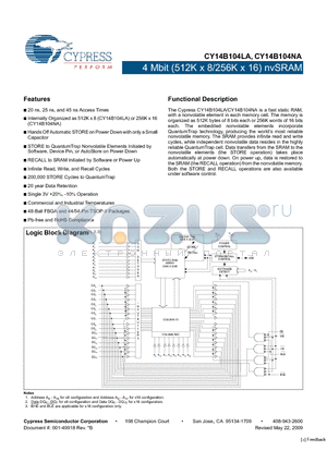 CY14B104LA-BA45XI datasheet - 4 Mbit (512K x 8/256K x 16) nvSRAM