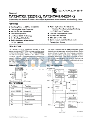 CAT24C321P25TE13 datasheet - Supervisory Circuits with I2C Serial CMOS E2PROM, Precision Reset Controller and Watchdog Timer