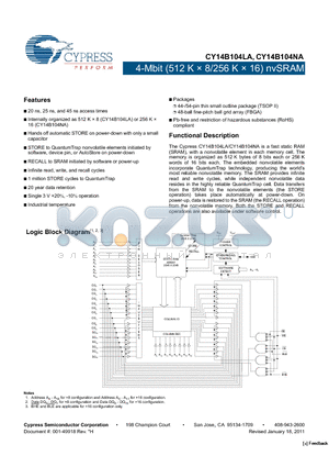 CY14B104LA-ZS25XI datasheet - 4-Mbit (512 K  8/256 K  16) nvSRAM