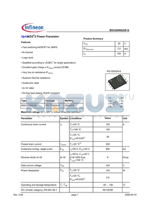BSC020N025SG datasheet - OptiMOS^2 Power-Transistor