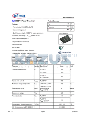 BSC020N025SG_09 datasheet - OptiMOS2 Power-Transistor