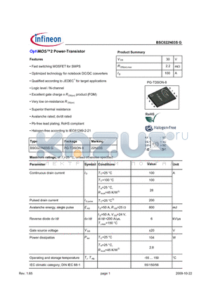 BSC022N03SG datasheet - OptiMOS2 Power-Transistor