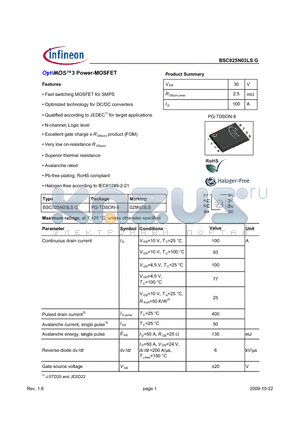BSC025N03LSG datasheet - OptiMOS3 Power-MOSFET