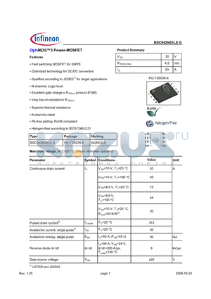 BSC042N03LSG datasheet - OptiMOS3 Power-MOSFET