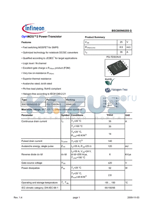 BSC085N025SG datasheet - OptiMOS2 Power-Transistor