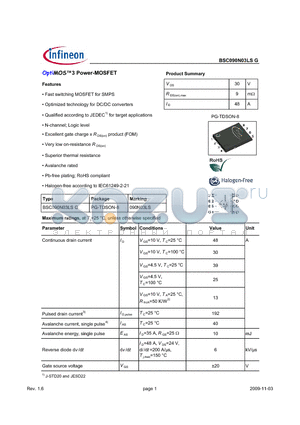 BSC090N03LSG datasheet - OptiMOS3 Power-MOSFET