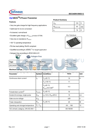 BSC440N10NS3G datasheet - OptiMOS3 Power-Transistor