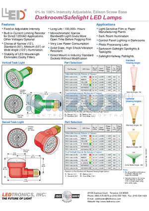 BSD-1293-881BX datasheet - 0% to 100% Intensity Adjustable, Edison Screw Base Darkroom/Safelight LED Lamps