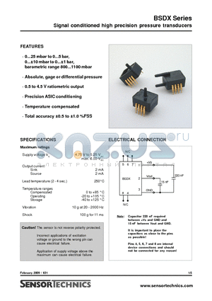 BSDX0100D4R datasheet - Signal conditioned high precision pressure transducers