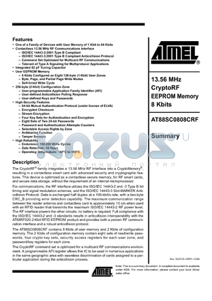 AT88SC0808CRF-MU1 datasheet - CryptoRF EEPROM Memory 8 Kbits