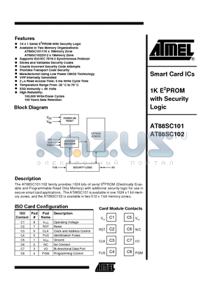 AT88SC102 datasheet - Smart Card ICs 1K E2PROM with Security Logic