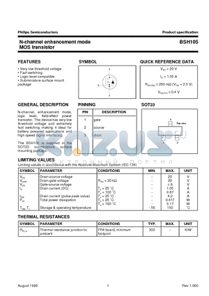 BSH105 datasheet - N-channel enhancement mode MOS transistor