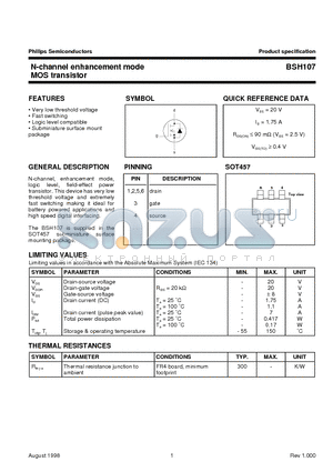 BSH107 datasheet - N-channel enhancement mode MOS transistor