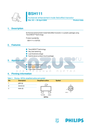 BSH111 datasheet - N-channel enhancement mode field-effect transistor