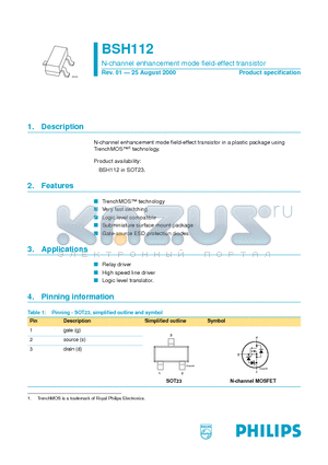 BSH112 datasheet - N-channel enhancement mode field-effect transistor