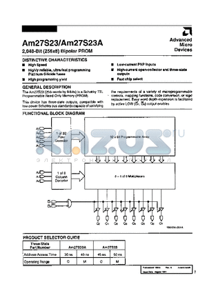 AM27S23ADC datasheet - 2048-BIT (256X8) BIPOLAR PROM