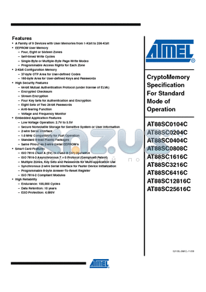 AT88SC1616C datasheet - CryptoMemory Specification For Standard Mode of Operation