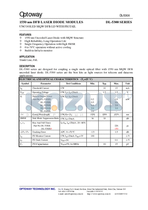 DL-5300 datasheet - 1550 nm DFB LASER DIODE MODULES UNCOOLED MQW DFB LD WITH PIGTAIL