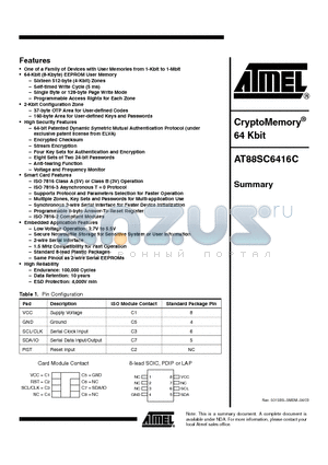 AT88SC6416C-WI datasheet - CryptoMemory 64 Kbit