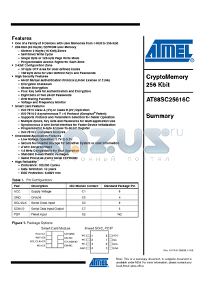 AT88SC25616C_08 datasheet - CryptoMemory 256 Kbit