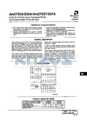AM27S37PC-S datasheet - 8,192-Bit (1024x8) Bipolar Registered PROM with Programmable INITIALIZE input