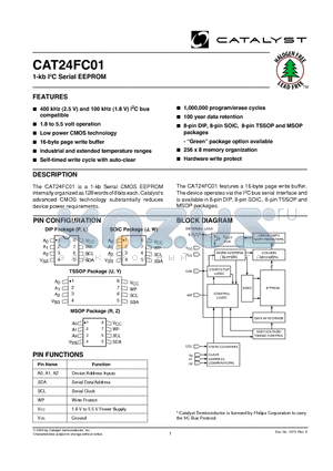 CAT24FC01RETE13REV-F datasheet - 1-kb I2C Serial EEPROM