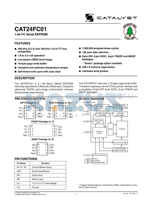 CAT24FC01UITE13REV-F datasheet - 1-kb I2C Serial EEPROM