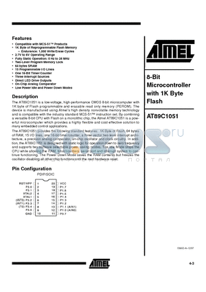 AT89C1051-12PA datasheet - 8-Bit Microcontroller with 1K Byte Flash