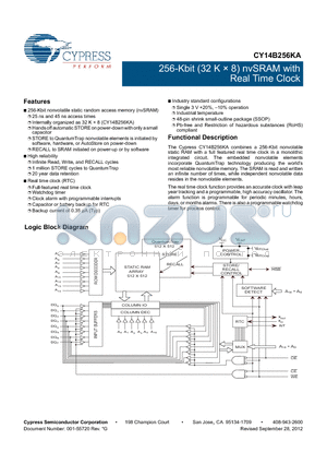 CY14B256KA-SP45XI datasheet - 256-Kbit (32 K  8) nvSRAM with Real Time Clock