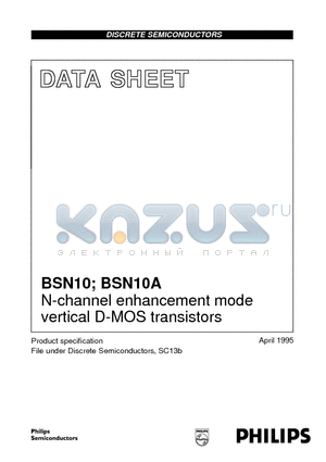 BSN10 datasheet - N-channel enhancement mode vertical D-MOS transistors
