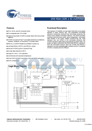 CY14B256L-SP45XI datasheet - 256 Kbit (32K x 8) nvSRAM