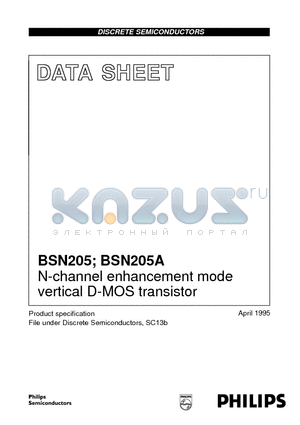 BSN205 datasheet - N-channel enhancement mode vertical D-MOS transistor