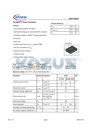 BSO104N03S datasheet - OptiMOS^2 Power-Transistor