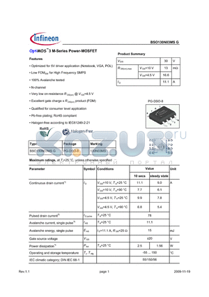 BSO130N03MSG datasheet - OptiMOS3 M-Series Power-MOSFET