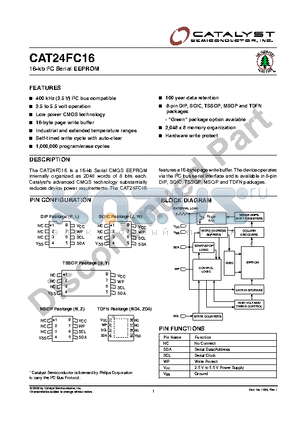 CAT24FC16GWETE13 datasheet - 16-kb I2C Serial EEPROM