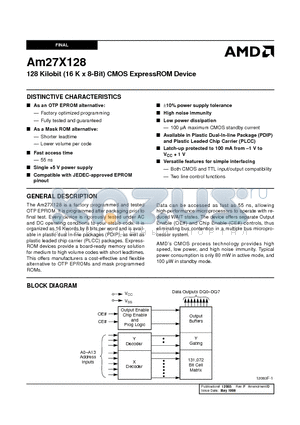 AM27X128-120JC datasheet - 128 Kilobit (16 K x 8-Bit) CMOS ExpressROM Device