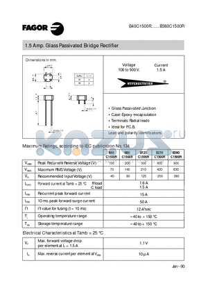 B80C1500R datasheet - 1.5 Amp. Glass Passivated Bridge Rectifier