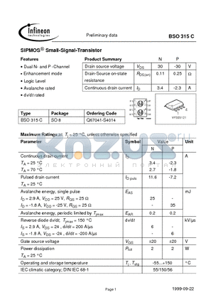 BSO315C datasheet - SIPMOS Small-Signal-Transistor