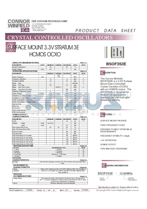 BSOF3S3E datasheet - SURFACE MOUNT 3.3V STRATUM 3E HCMOS OCXO