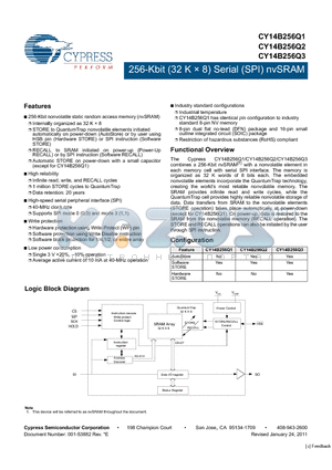 CY14B256Q1-LHXIT datasheet - 256-Kbit (32 K  8) Serial (SPI) nvSRAM