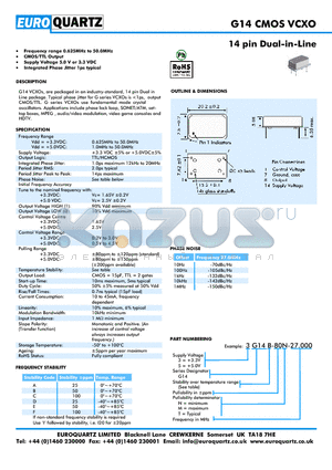 3G14F-80M-27.000 datasheet - 14 pin Dual-in-Line