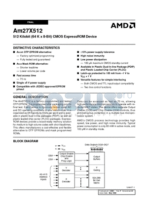 AM27X512-150JC datasheet - 512 Kilobit (64 K x 8-Bit) CMOS ExpressROM Device