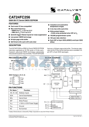 CAT24FC256KA datasheet - 256K-Bit I2C Serial CMOS EEPROM