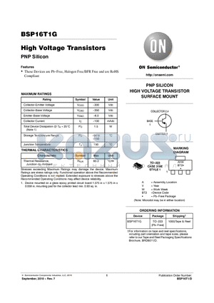 BSP16T1G datasheet - High Voltage Transistors